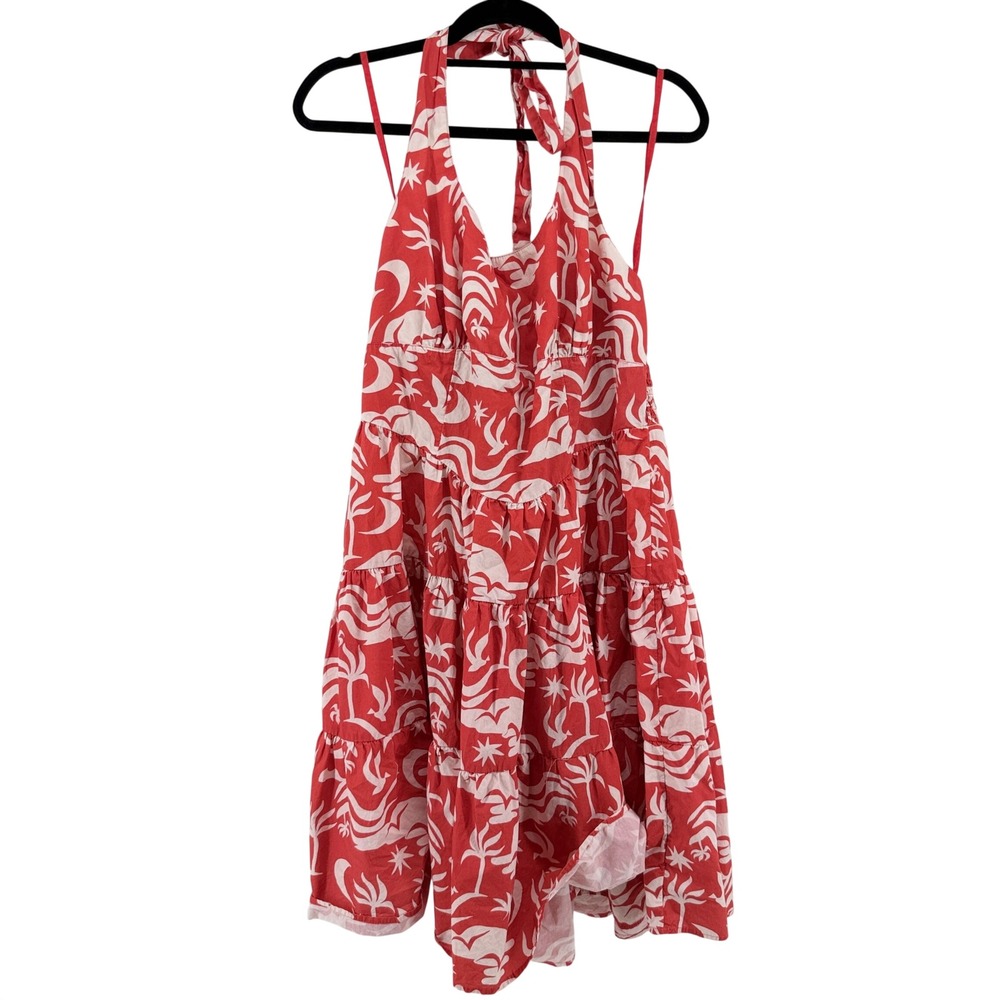 Anthropologie x CELAIDNE Halter Dress Daniella Manini Tropical Print 1X Red Mini